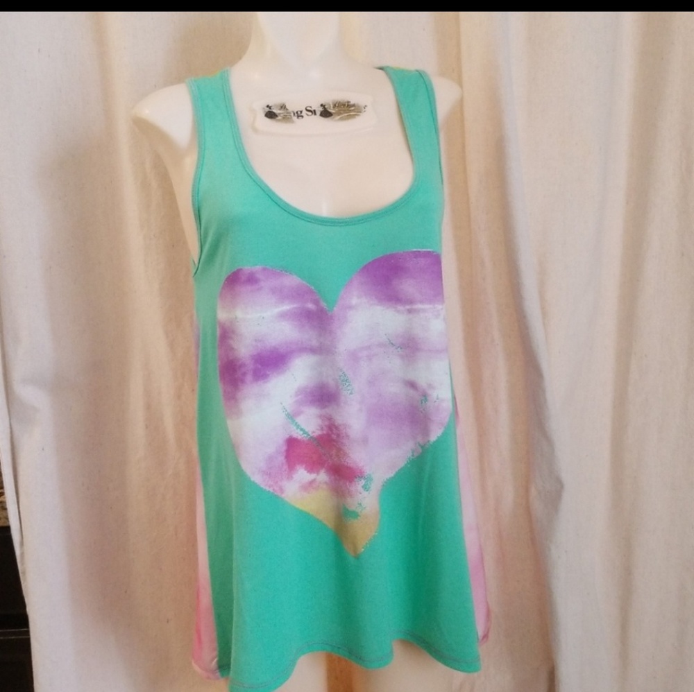 LOL Vintage Heart Tank Top Blouse L Pink G…